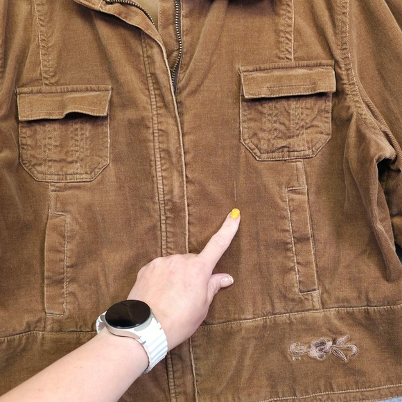 Maurices Jacket Womens L Brown Corduroy Floral Embroidered Utility Western Y2K - Picture 4 of 15